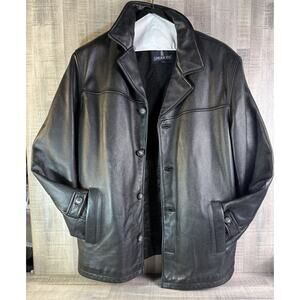 VTG LONDON FOG MENS LEATHER COAT 3/4 Length Size XL Black Lined Heavy